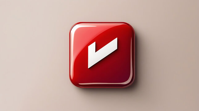 A red app icon with a white check-like symbol on a glossy, rounded-square tile, reminiscent of a digital marketplace logo, HD and 4k image