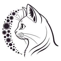 Elegant cat profile with abstract circle of dots