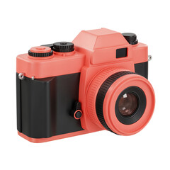 Retro orange and black vintage film camera with lens isolated on transparent background for photography and nostalgia themes