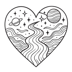 Cosmic Heart Path. A cosmic landscape inside a heart shape.