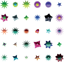 Vibrant Assortment of Geometric Star Shapes and Faceted Gemstone Designs