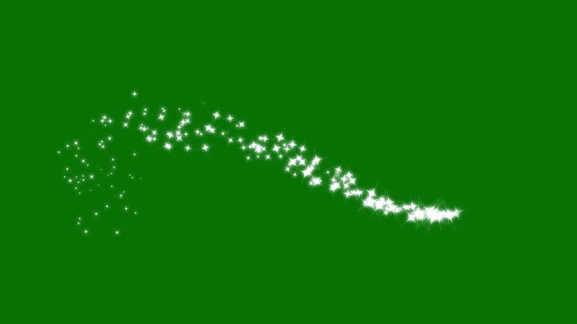 White glowing twinkling glitter star animation with magical sparkles, soft starry trails, and a dreamy fairy-dust path on a green screen, ideal for festive overlays and smooth motion graphics.
