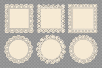 Trendy Vintage Lace Circle and Square Frames. Vector Illustration for Invitation, Card, Flyer, Poster, Page Border, etc.