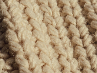 Closeup of Cream Knitted Wool Texture