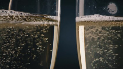 Celebration Toast, Champagne Flutes, Dark Background, Close-up, Luxury, Frothy Drink
