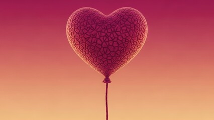A vibrant heart-shaped balloon with a textured surface, blending pink and orange hues, floats against a white background, evoking warmth and joy.