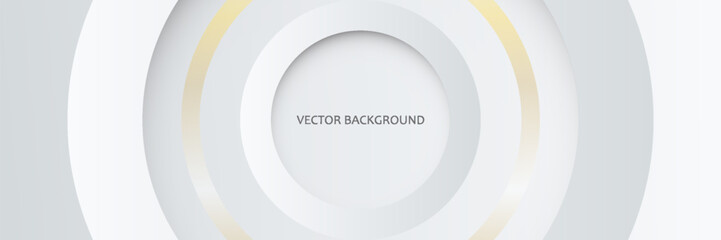 Abstract 3D circle papercut layer white background with gold line effect