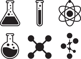 Chemistry and science icons set flask test tube atom molecule structure laboratory research elements