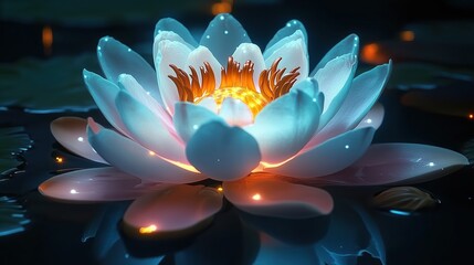 Glowing Lotus Flower on Water