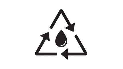 a black recycle symbol featuring a water droplet inside a triangular loop with arrows ideal for environmental designs on transparent background silhouette high quality professional detailed