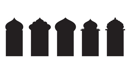 a collection of five distinct black silhouettes of ornate indian or middle eastern architecture on transparent background high quality professional detailed modern elegant stylish clean crisp