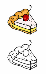 A pieces of Bitten pie with cherries on top coloring page