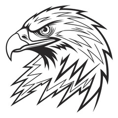 Stylized eagle head with jagged feathers and lightning bolt design