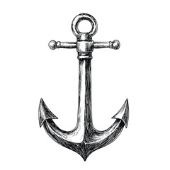 Hand-Drawn Anchor Icon, Nautical Sketch Style, Transparent Background