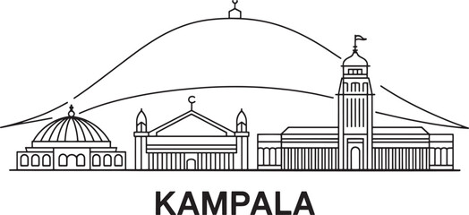 Kampala uganda skyline black linear silhouette with editable stroke line vector illustration city