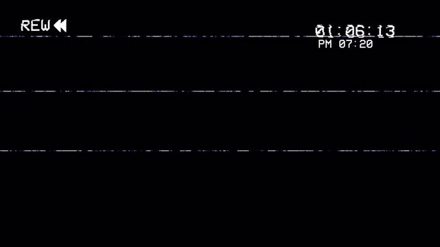 4K VHS Rewind Screen Overlay Glitch Effect Countdown Timer OSD, Retro 90s Vintage Analog Footage Alpha Channel 4k video animation seamless loop