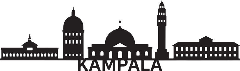 Kampala uganda skyline silhouette black and white vector city landscape panorama with monuments