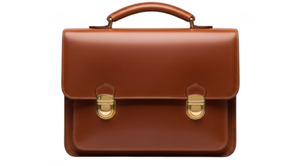 Classic brown leather briefcase professional business bag work accessory stylish carryall durable executive attire transparent background