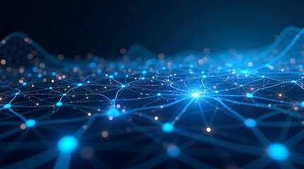 Obraz premium Digital Network Mesh with Glowing Blue Nodes 