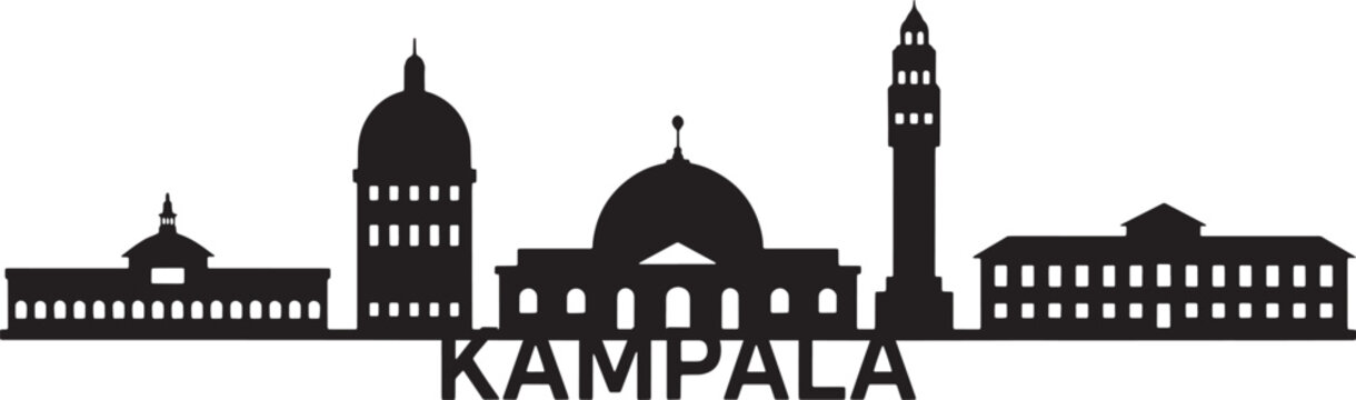 Kampala uganda skyline silhouette black and white vector city landscape panorama with monuments