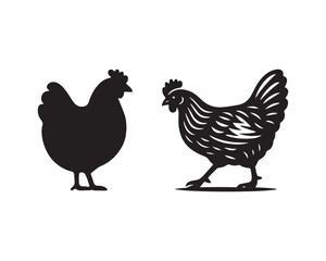 hen & rooster silhouette, hen & Chicken family, farm bird silhouettes, large tail feathers rooster, crowing rooster vector silhouette design set collection, hen silhouette, rooster silhouette