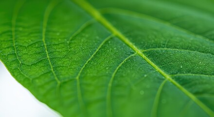 Detailed Macro Shot of Vibrant Green Leaf Veins and Texture