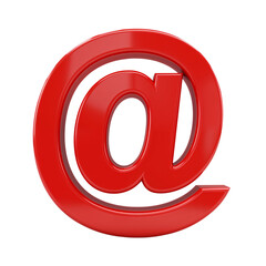 Fototapeta premium Glossy red at symbol sign with 3d effect isolated on transparent background for digital communication and internet