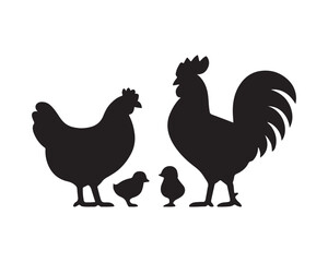 hen & rooster silhouette, hen & Chicken family, farm bird silhouettes, large tail feathers rooster, crowing rooster vector silhouette design set collection, hen silhouette, rooster silhouette