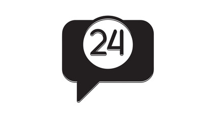 a sleek black speech bubble icon containing the number twenty four in a white circle ideal for communication designs on transparent background silhouette high quality professional