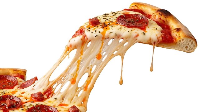 Hot Cheese Pull Pizza Slice with Melting Mozzarella.