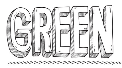 a hand drawn illustration of the word green in bold bubble letters with a sketched style on transparent background silhouette high quality professional detailed modern elegant