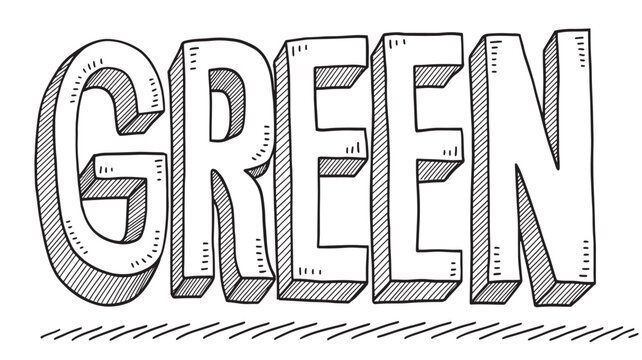 a hand drawn illustration of the word green in bold bubble letters with a sketched style on transparent background silhouette high quality professional detailed modern elegant