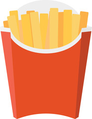 French fries, a cardboard box with fries, french fries isolated on a white background. Vector, cartoon illustration, poster, postcard. Vector