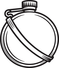 Round metal hiking canteen flask or water bottle with carrying strap vector illustration