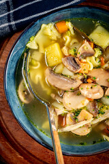 Delicious mushroom soup with dill.