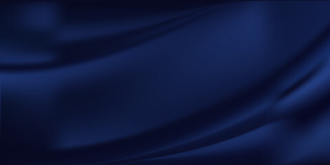 Navy blue silk satin. Silky shiny fabric. Dark luxury background with space for design. Banner. Wide. Long. Panoramic. Template. Empty. Flat lay, top view table. Beautiful.Elegant.Birthday,Christmas.