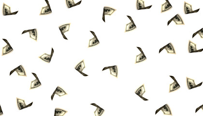 High-quality image of US dollar bills (money) scattered randomly across a light gray background. Versatile financial pattern for digital use (PNG format recommended).