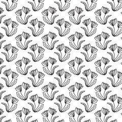 Floral seamless pattern. hand drawn ink illustration in line art style.