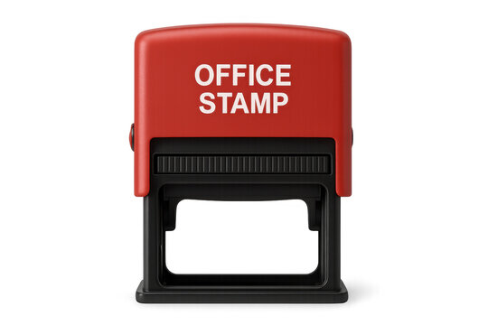 Red office self-inking stamp on transparent background