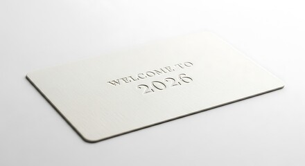 A white card with welcome to 2026 embossed on the card