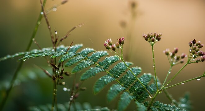 Dew-Kissed Ferns and Wildflowers: A Serene Morning Close-Up - Powered by Adobe