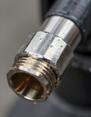 Macro Hydraulic Hose Connector &mdash; Ultra-Detailed Industrial Engineering Close-Up
