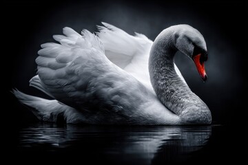 Fototapeta premium Elegant swan floating on water, showcasing grace and serenity