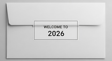 White envelope with a welcome to label reading 2026