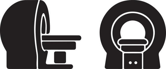 MRI machine silhouette icons set side and front views vector art illustration