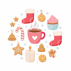 Cozy Christmas Home Vector Set &acirc;&euro;&ldquo; Cookies, Candles, Mugs & Stockings