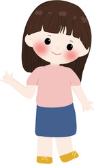 Illustration cute girl with brown hair