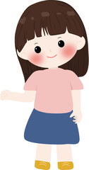 Illustration cute girl with brown hair