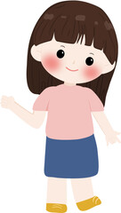Illustration cute girl with brown hair