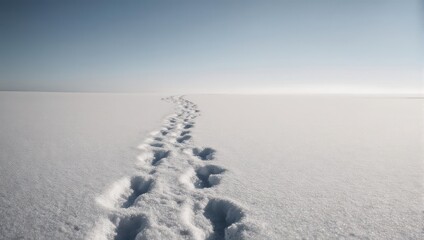Obraz premium Footprints in the Snow - A Path Across the Frozen Landscape.